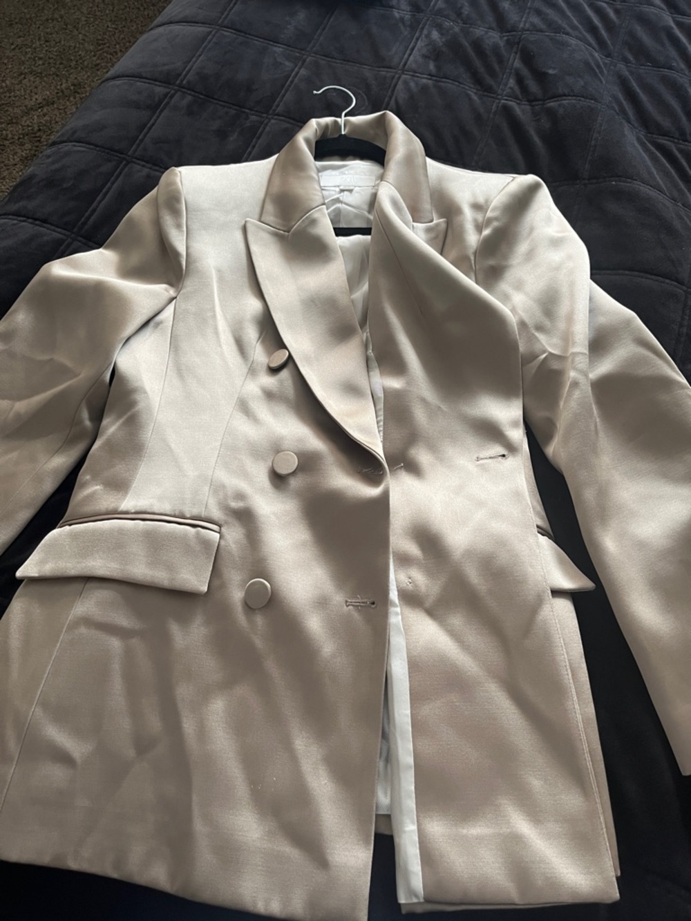 Zara Double-Breasted Satin-Blend Blazer Jacket - Cream